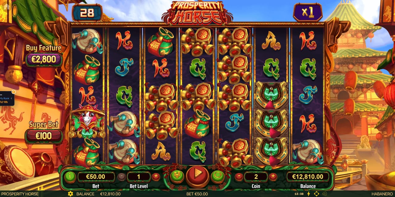 Prosperity Horse seven reel base game with golden symbols