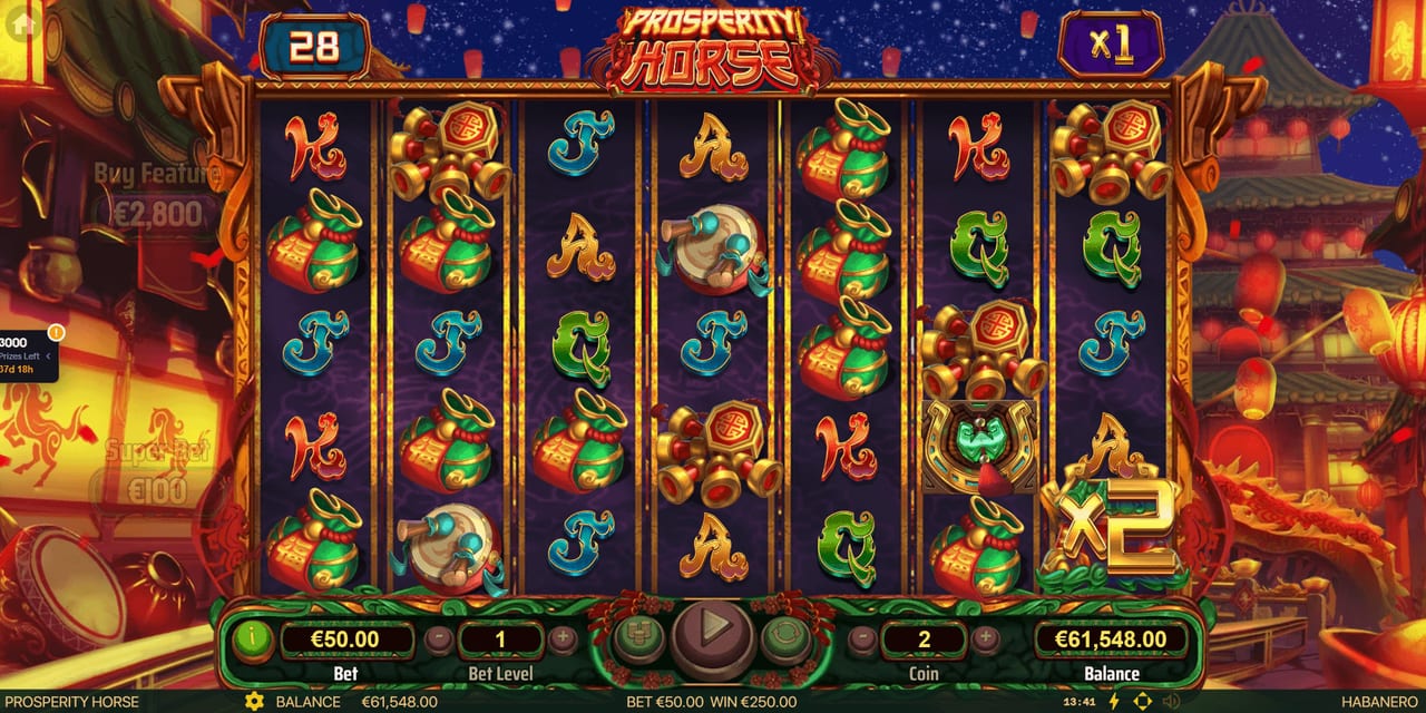 Prosperity Horse Wild locked on the reels beside multiplier gates